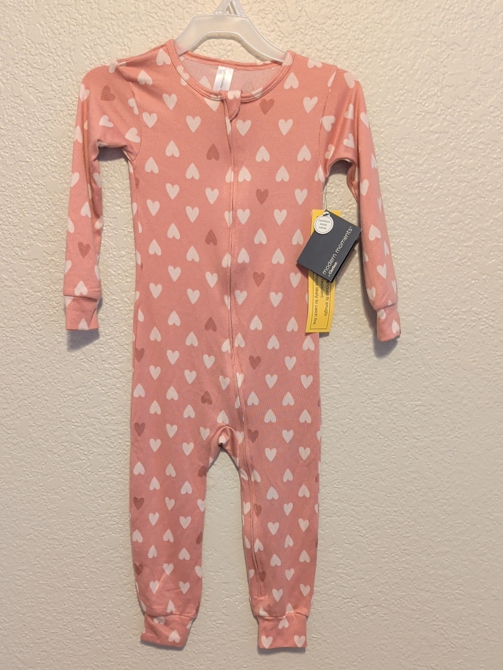 Toddler Pink Heart-Print Footed One-Piece Zipper Pajamas